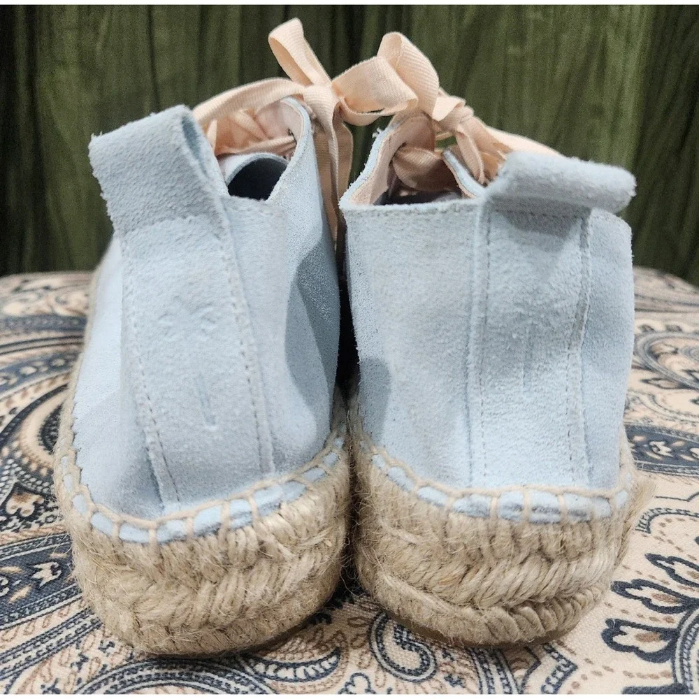 Rocky Barnes x Manebi Light Blue Suede Platform Espadrille‎ Sneakers Ribbon Lace